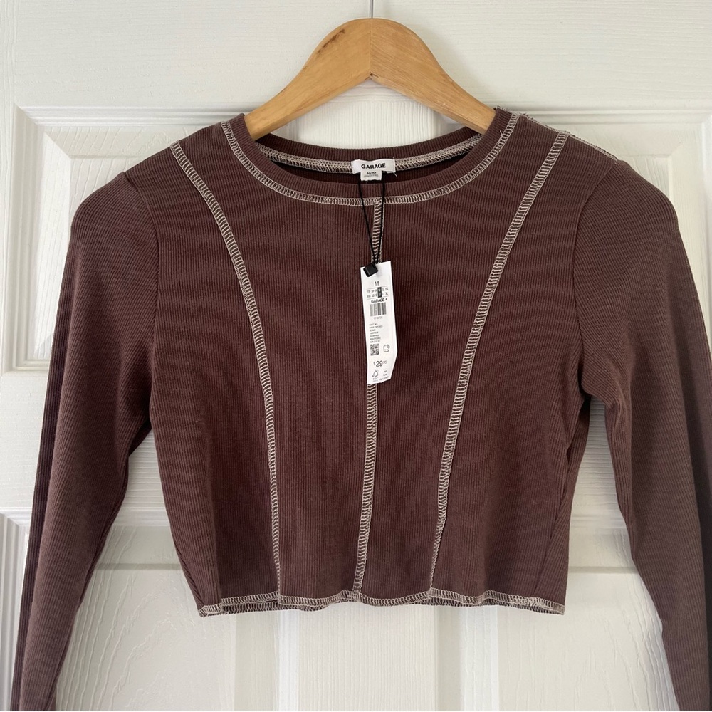 Garage Long Sleeve Brown Crop Top NWT - Picture 1 of 7